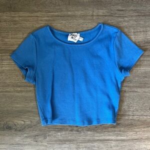 Princess Polly Blue Ribbed Short Sleeve Crop Top